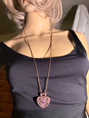 Kirks Folly Rose Gold-Tone Heart Locket Necklace with Pink Crystals